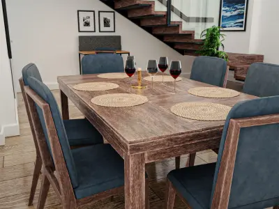 Realistic Room living and dining with stairs 3D model