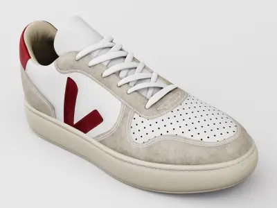 Casual Sneaker Leather Veja Style - White Red Beige Low-poly 3D model