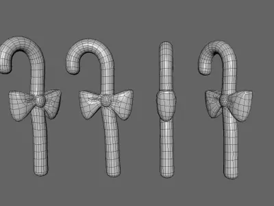 Candy Cane 03 with Bow 3D Model Christmas Decor Low Poly  Low-poly 3D model