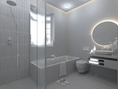 Modern Green Tile Luxury Bathroom Interior 3D Model 3D model