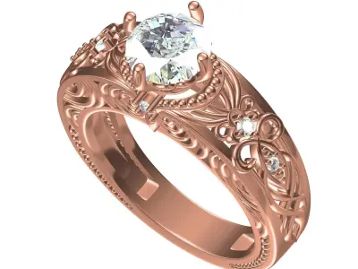 Single Round Diamond Filigree Art Deco Ring 3D print model