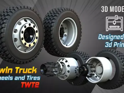 Twin Truck Wheels and Tires TWT2 3D print model