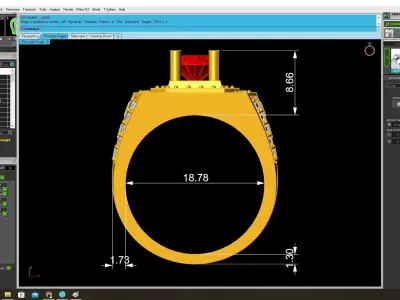 Luxury Square Men Ring With Red Center Gemstone 3833 3D print model