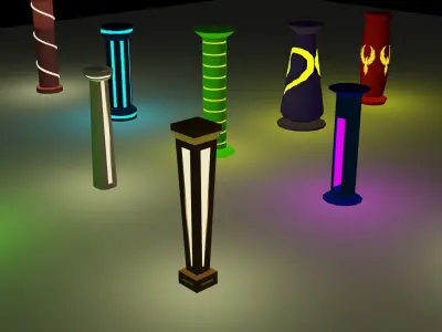 Illuminated Column Package Low Poly Low-poly 3D model