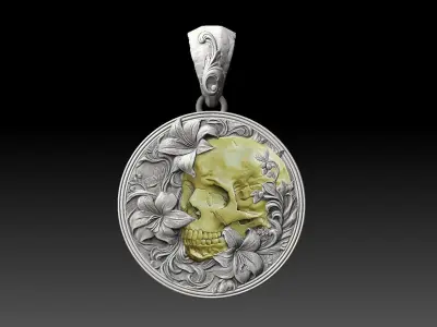 skull in flowers bass relief 3D print model