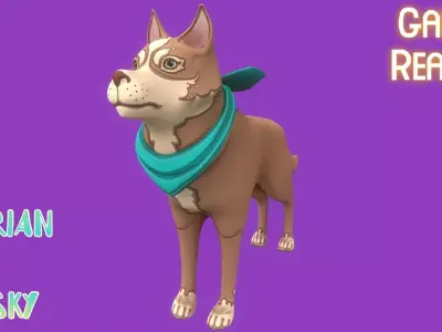 Stylized Light Brown Seberian Husky for Games and Animation  Low-poly 3D model