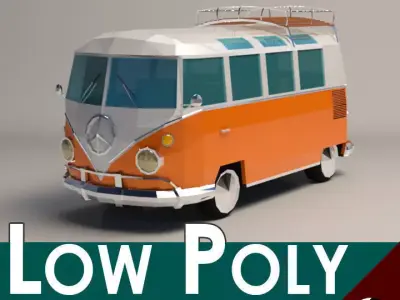 Low-Poly Cartoon VW Transporter Bus Low-poly 3D model