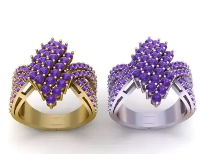 Royal Diamond Cluster Crown Ring 3D print model