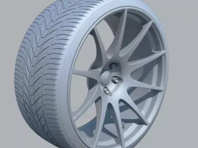 Car wheel disk and tire Low-poly 3D model
