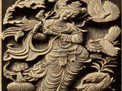 Oriental woman figure relief Low-poly 3D model