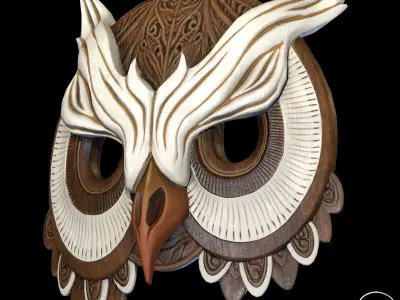 Wooden Owl Mask Pbr Low-poly 3D model