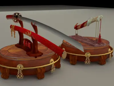 chinese display stand  with Japanese Samurai Sword  3D model