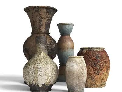 Old Rustic Decor Vase Set 3D model