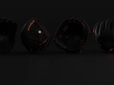 4 Baseball Gloves 3D model