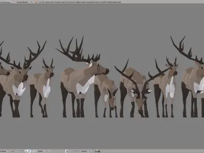 Reindeers polygonal elk and deer Low-poly 3D model