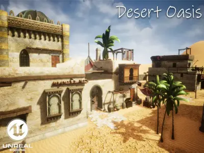 Desert Oasis Unreal Engine Low-poly 3D model