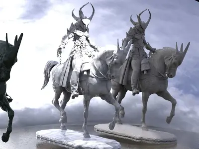 Warrior on Horseback Horned Horse 3D model