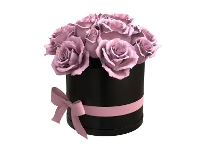 Pink Rose Bouquet Black Box with a Bow Strip Low-poly 3D model