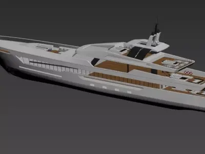 Modern Luxury Superyacht White with Teak Decks 3D model 3D model