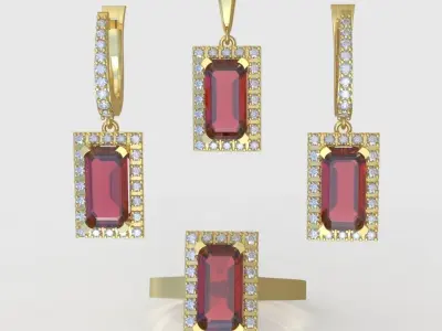 Ring  Earring and Pendant Set 3D printable model 0051 3D Model Pack