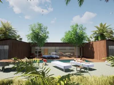 3D dddd living room with pool Free 3D model