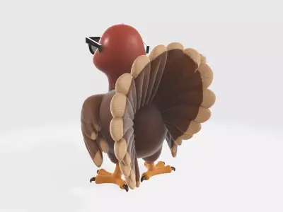 Cool Turkey with Sunglasses Holding Pumpkin 3D print model