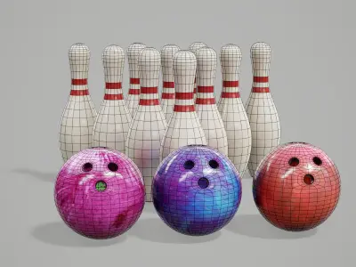 Bowling Balls and Pins Low-poly 3D model