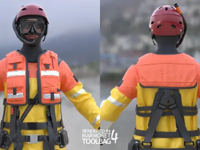 Woman - Rescue Swimmer - Modular - Rigged Low-poly 3D model