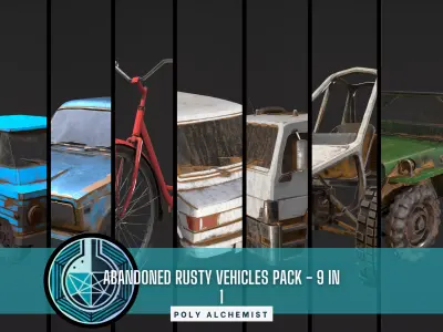 Abandoned Rusty Vehicles Pack 9 In 1 Low-poly 3D model