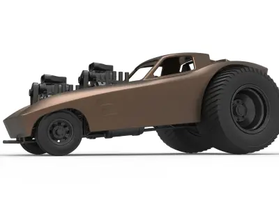 Pulling truck 2wd with Car shell Version 2 Scale 1 to 25 3D print model