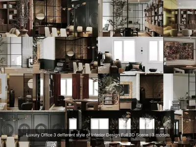 Luxury Office 3 defferent style of Interior Design Full 3D Scene 3D Model Pack