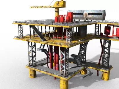 oil gas sea platform lowpoly multiple parts Low-poly 3D model