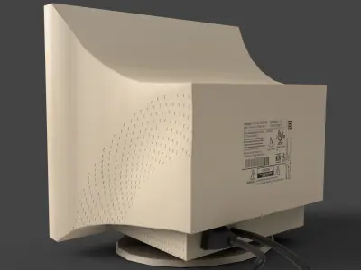 Low Poly Desktop CRT Monitor - Yellow Low-poly 3D model