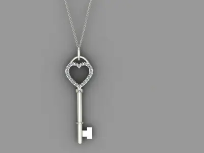 Heart Key Kolye Necklace Free 3D model