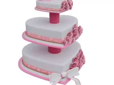 Heart Shaped Wedding Cake 3D Model Pink Roses Design Decoration 3D model