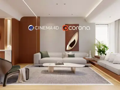 02- Modern Livingroom Interior scene - C4D and Corona Renderer  3D model