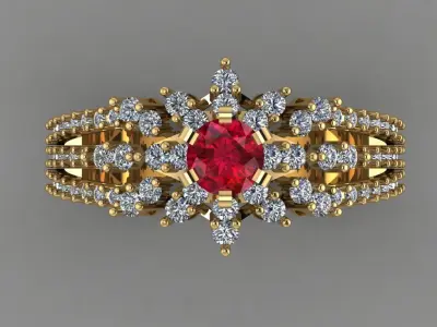 Ruby With Dimond Gold Beautiful Ring  File 3D print model  3D print model