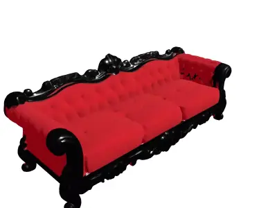 Baroque Red Velvet Ornate Sofa Low-poly 3D model