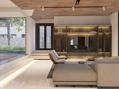 Pelangi modern living room with wooden ceilings 3D model