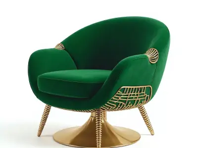 Luxury Armchair with Gold Base and Modern Design 3D model