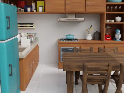 Isometric Kitchen Low Poly Low-poly 3D model