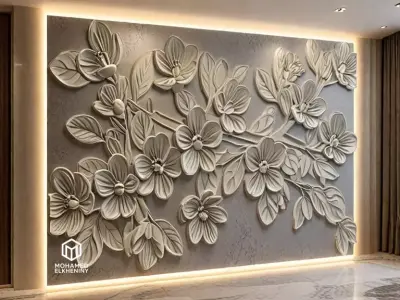 modern panel wall decor set relief stl mural CNC 284 3D model
