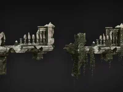 Broken Balcony - Modular Ruins Pack PBR Game Ready Low-poly 3D model