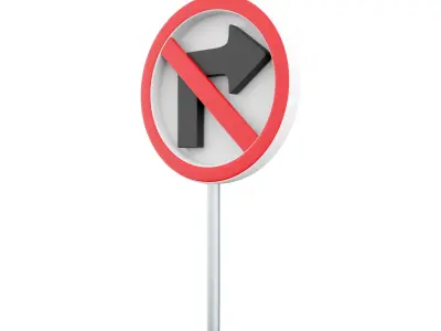 3d  Turn Right Traffic Road Sign  cartoon icon 3D model