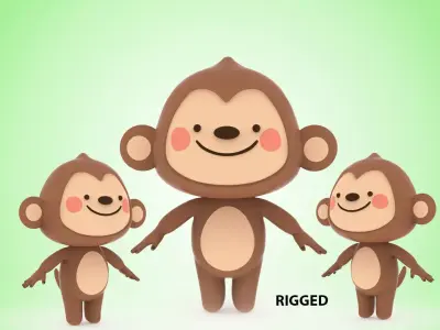Cartoon Monkey Rigged Low-poly 3D model