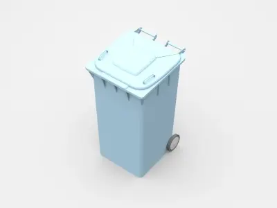 Light Blue Trash Bin With Two Wheels 3D model