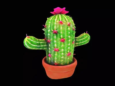 stylized cactus in a pot 3D model