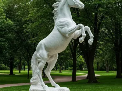 White Marble Horse Sculpture Reared Pose 3D Statue Low-poly 3D model