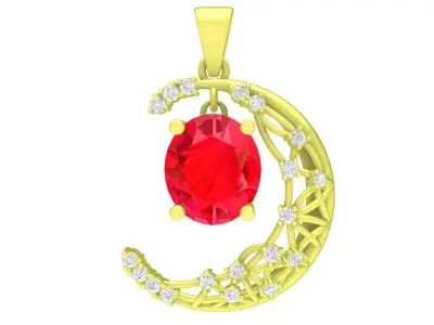 Elegant Crescent Moon Gemstone Pendant 3D Model 3925 3D print model
