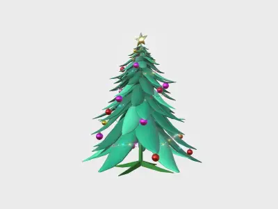 Christmas Tree 08 Green Aqua - Cartoon Interior Decoration Low-poly 3D model